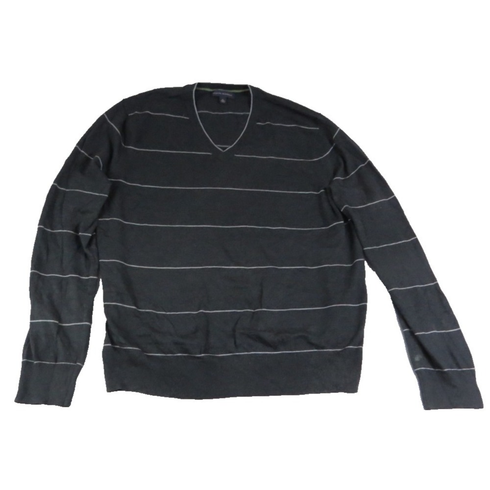 Banana Republic Modern Sweater Mens XL Silk Cashmere V Neck Striped Gray Knit